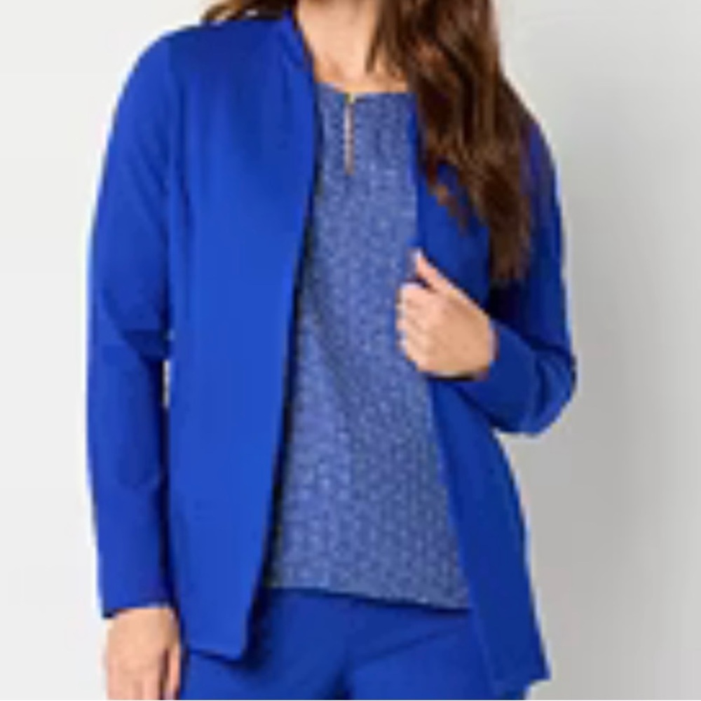 Liz Claiborne Blazer Jacket Women Size L Bold Blue Polyester Wool Casual Spring